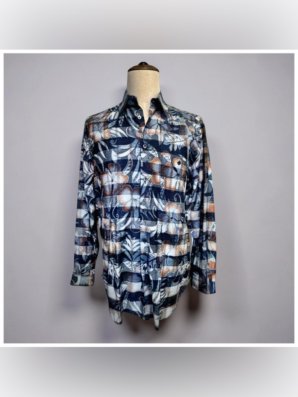 Zanella Men’s Button Down Shirt | Blue | Abstract Luxury | Large | Made in Italy